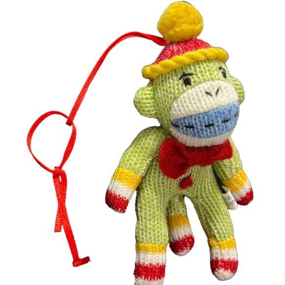 Vintage 90's 1997 Christmas Ornament Sock Monkey Collectible 4" Green Red Blue Y - Picture 4 of 14